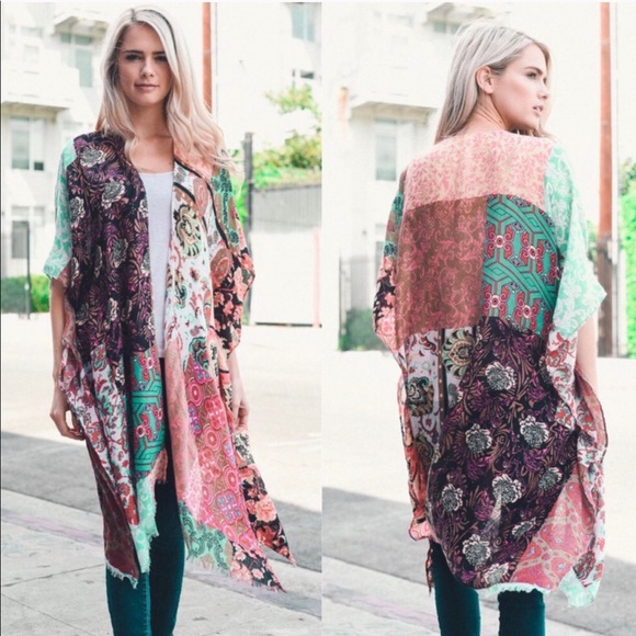 Jackets & Blazers - Mint Green Multicolored Kimono